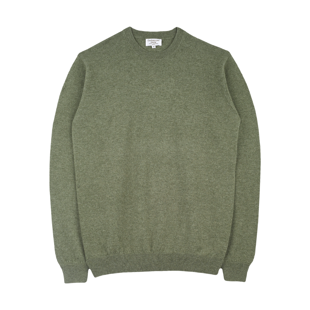 Men - Cashmere Round Neck Jumper with Elbow Patches