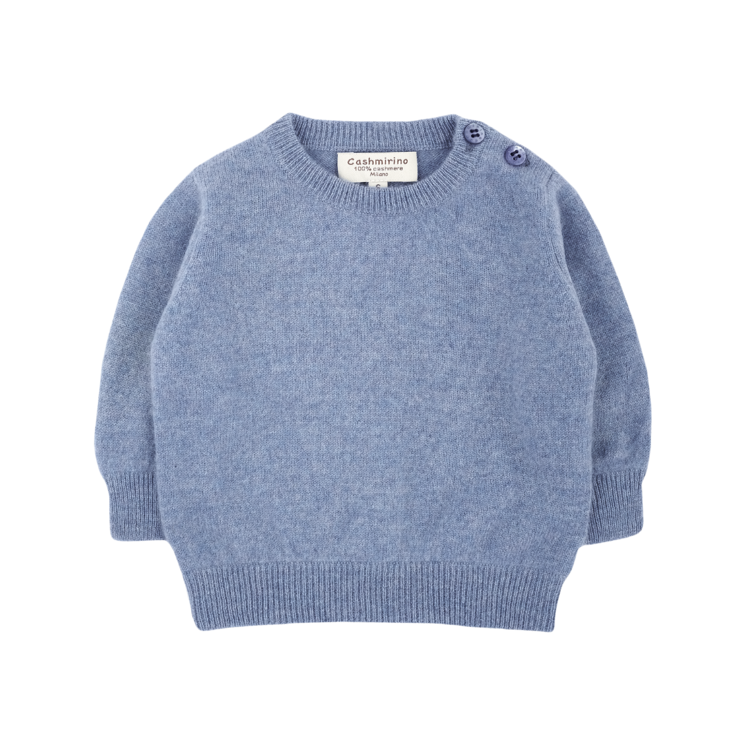 Baby Boy - Cashmere Round Neck Jumper with Elbow Patches