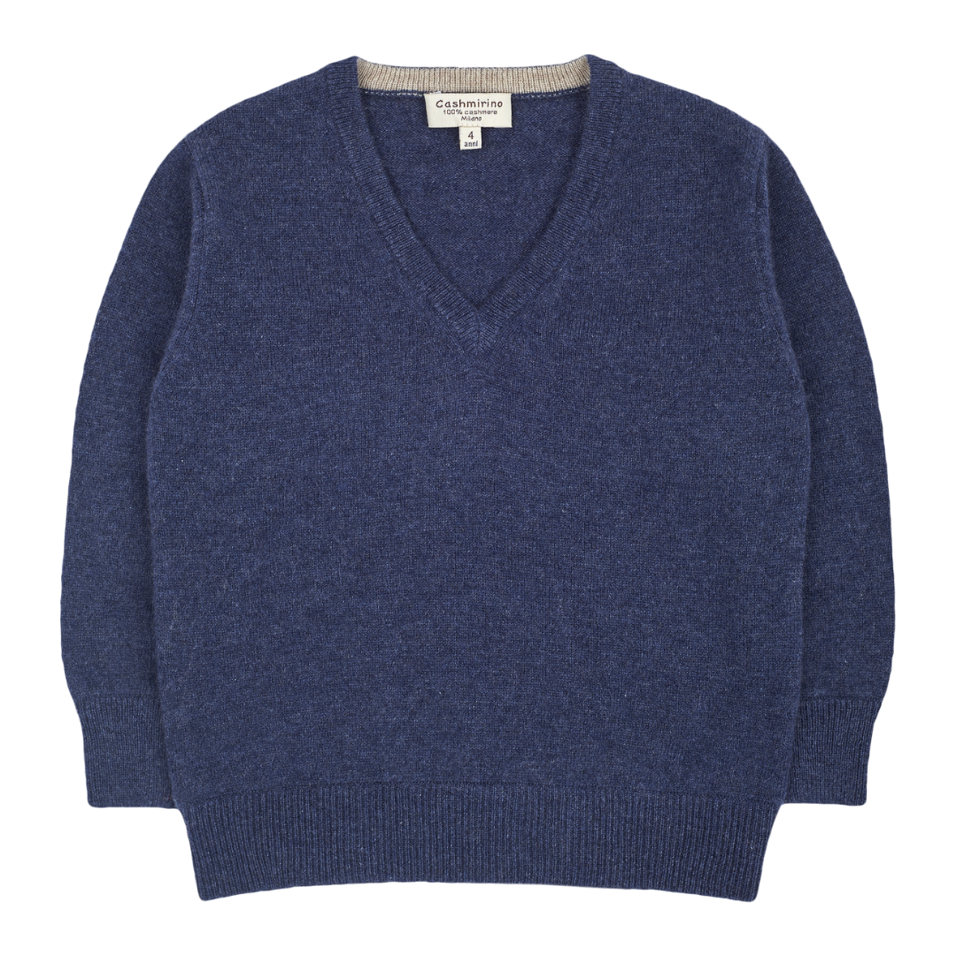 Teen Boy - Vittorio 100% Cashmere V-Neck Jumper With Elbow Patches