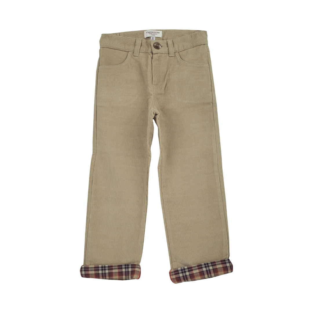 Boy - Josh 100% Cotton Corduroy Trousers with Checked Turn Ups