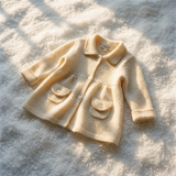 Baby Girl - Cashmere Coat-Cardigan with Gathered Waist and Buttoned Pockets