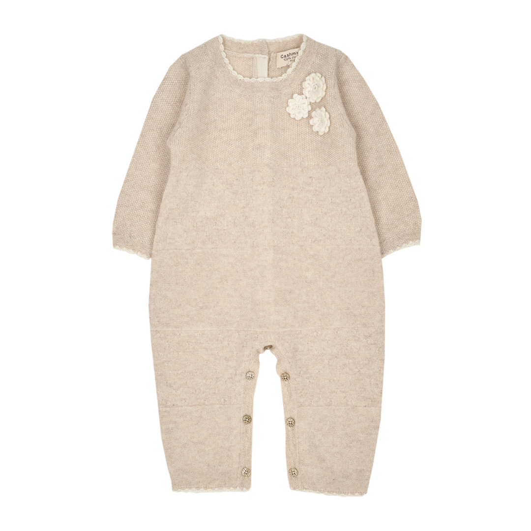 Baby Girl - Clelia 100% Cashmere Onesie – Hand-Embroidered with Contrast Trim