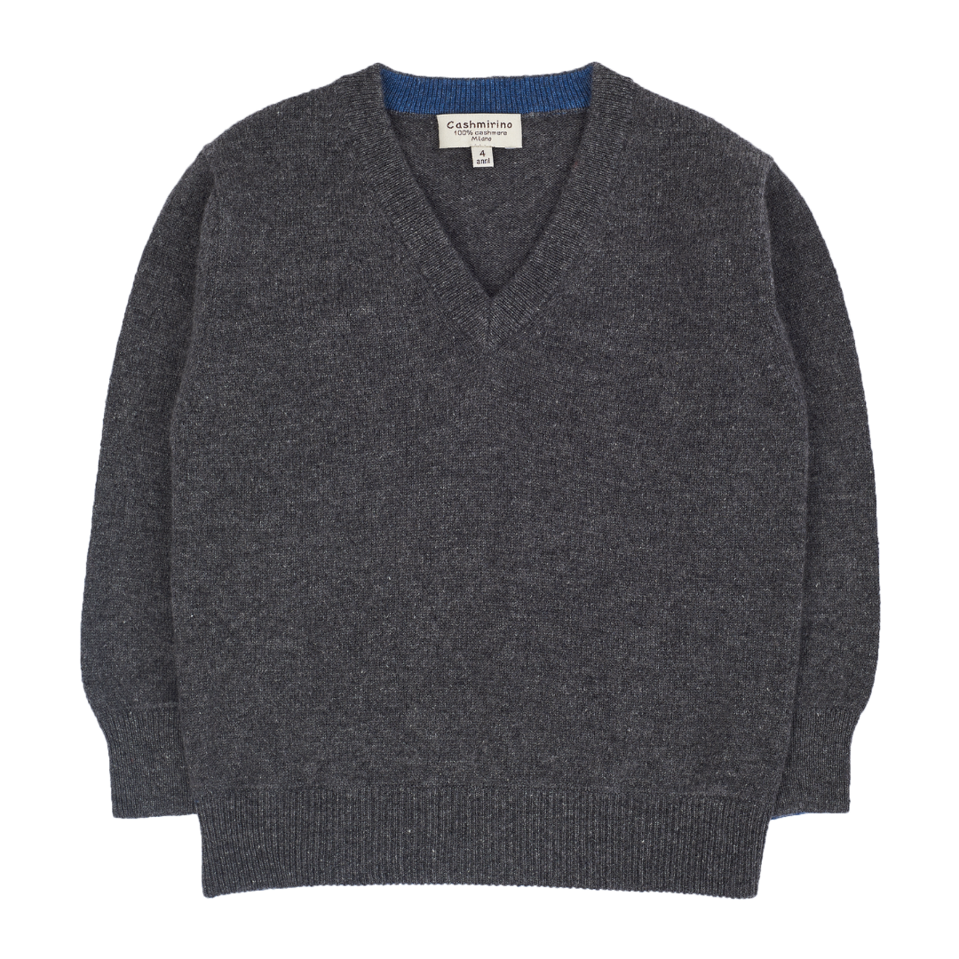Teen Boy - Vittorio 100% Cashmere V-Neck Jumper With Elbow Patches
