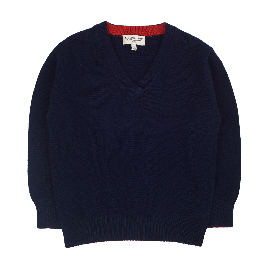 Teen Boy - Vittorio 100% Cashmere V-Neck Jumper With Elbow Patches