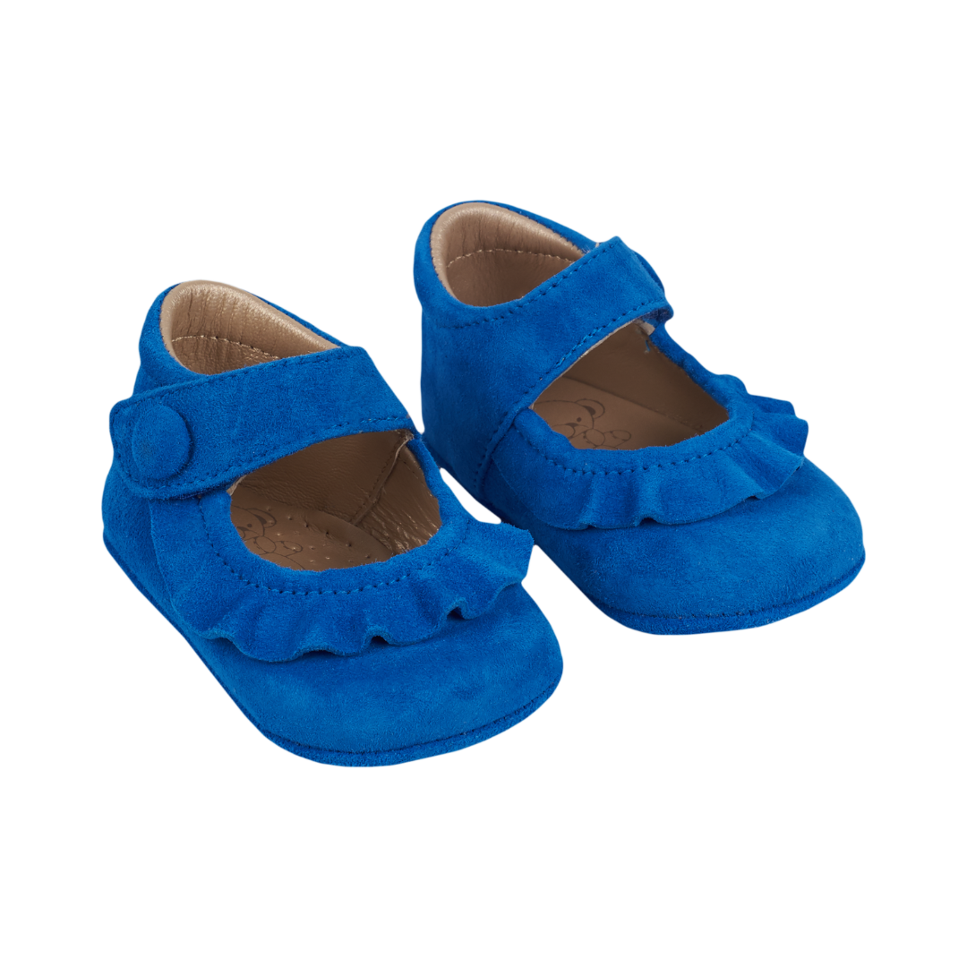 Demi Baby Girl – 100% Suede Crawling Shoes with Frill Detail & Velcro Strap