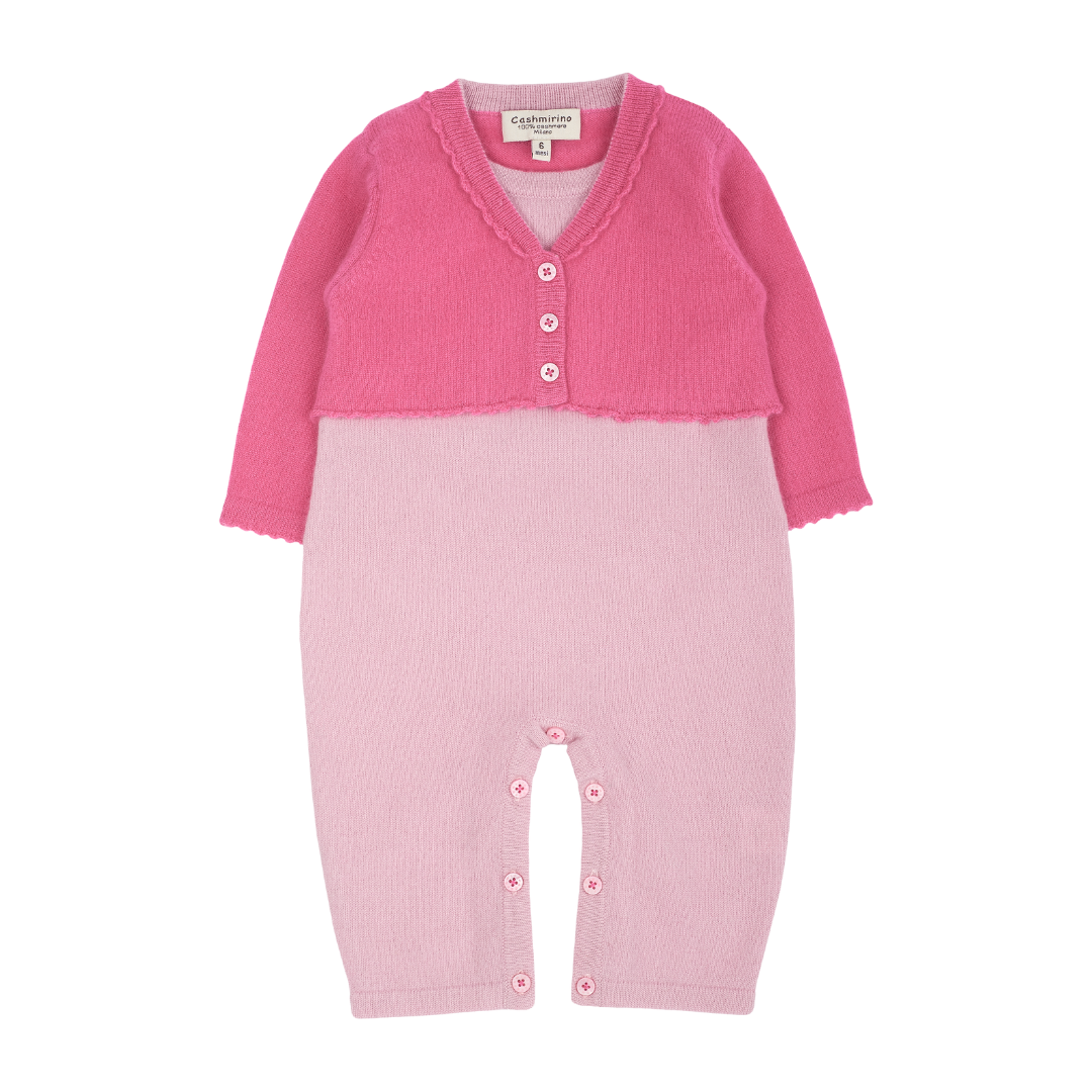 Baby Girl - Beth 100% Cashmere Romper with Crochet Collar and Attached Cardigan