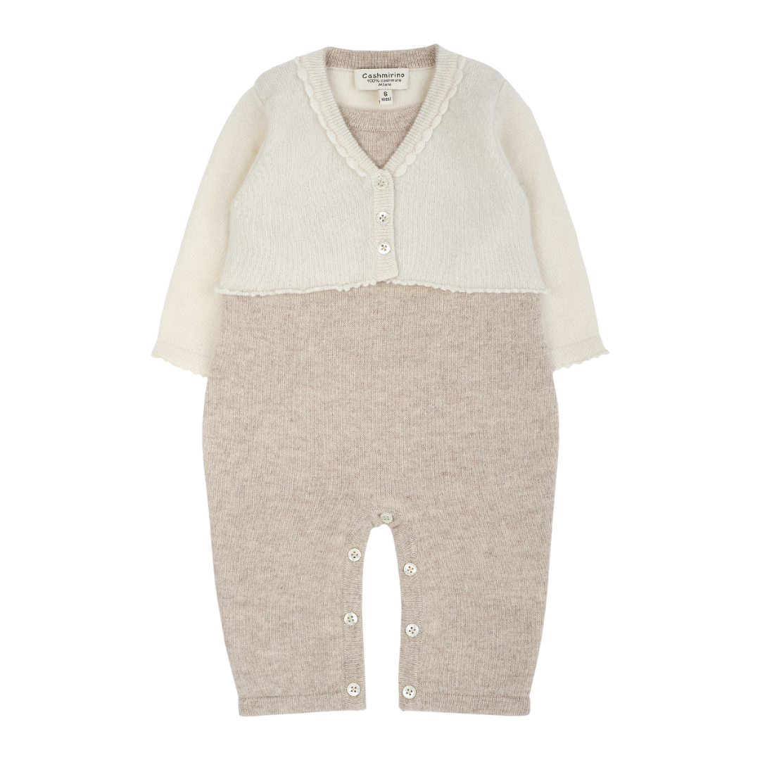Baby Girl - Beth 100% Cashmere Romper with Crochet Collar and Attached Cardigan
