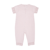 Baby Girl Cotton Romper with Hand-Crocheted Trim and Pocket