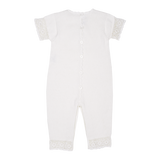 Baby Girl Cotton Romper with Hand-Crocheted Trim and Pocket