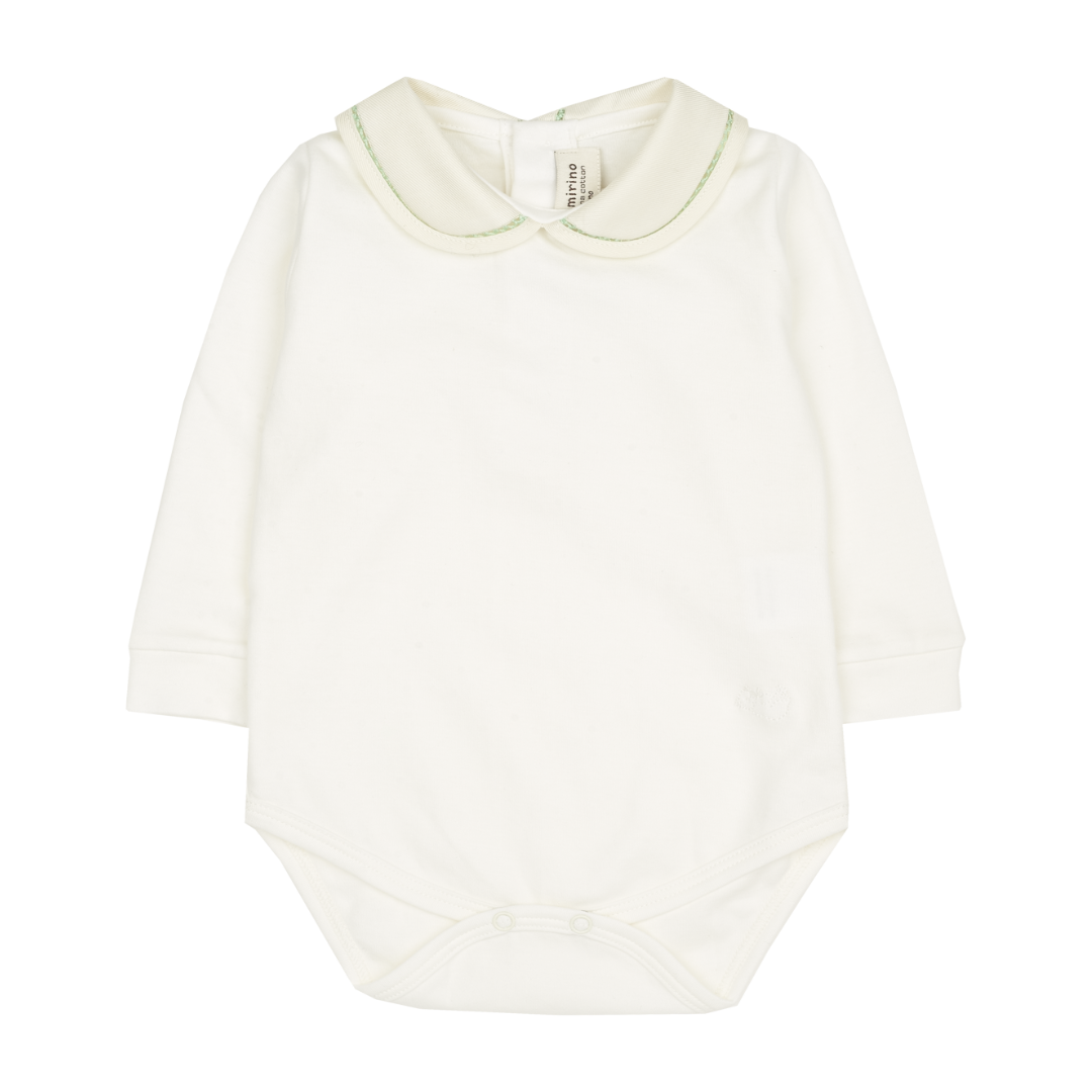 Baby Girl - Ilenia Long-Sleeved Pima Cotton Bodysuit with Contrasting Peter Pan Collar