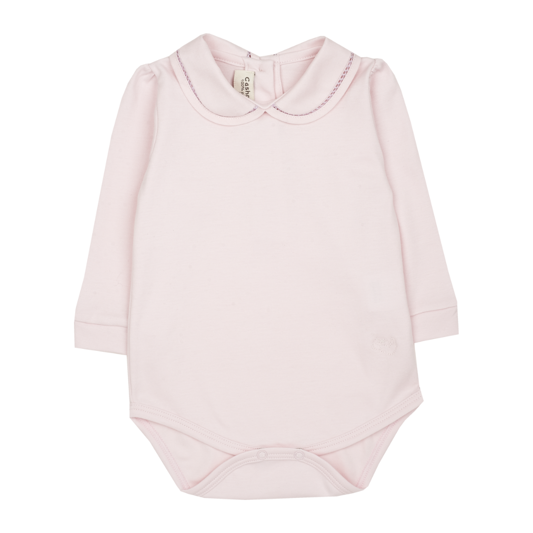 Baby Girl - Ilenia Long-Sleeved Pima Cotton Bodysuit with Contrasting Peter Pan Collar