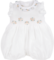 Baby Girl - Elsa Linen Hand Embroidered Smocked Romper