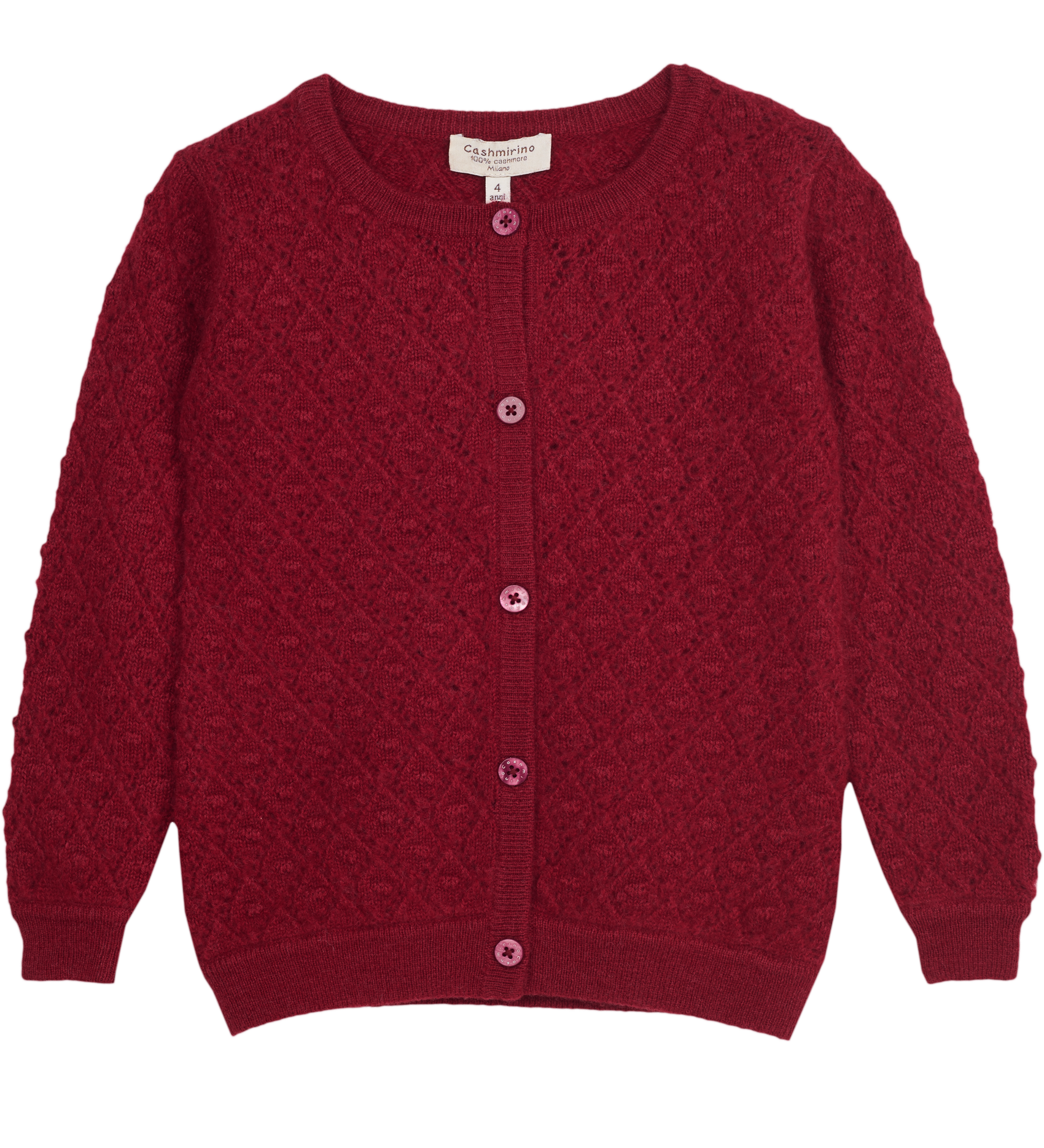 Girl -  Esme Lightweight Cashmere Cardigan with Diamond Pattern