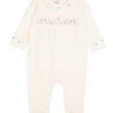 Baby Girl - Azara Pima Cotton Baby Bodysuit with Embroidered Flowers & Smocked Front