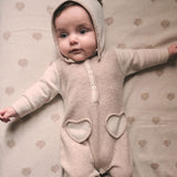 Baby Girl - Hailey 100% Cashmere Romper with Heart Ears & Heart Pockets