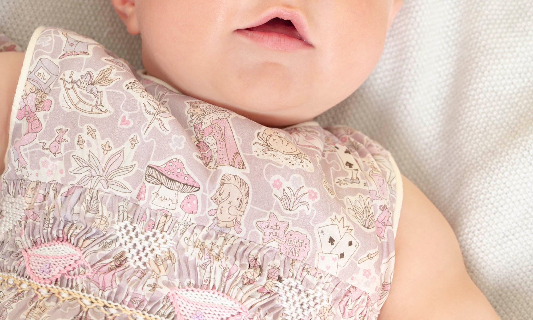 Cotton hand embroidered smocked Romper for Baby (0–18 Months) – Liberty Print| Cashmirino