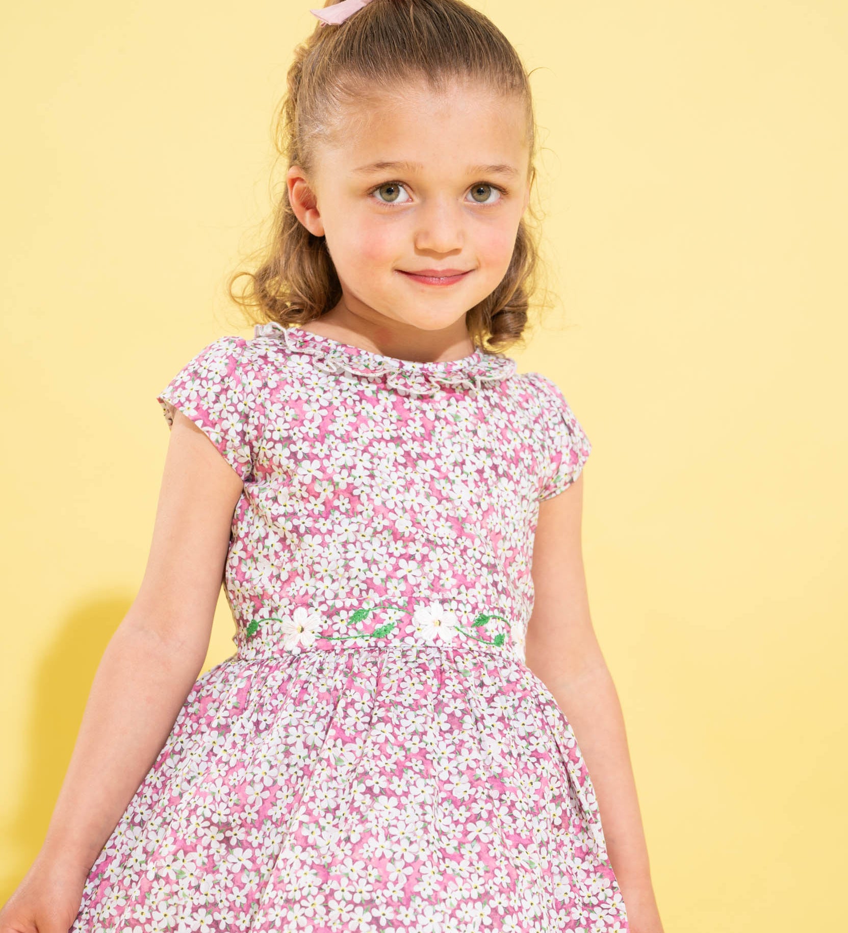 Girl - Sunshine Hand Embroidered Cotton Knee Length Dress