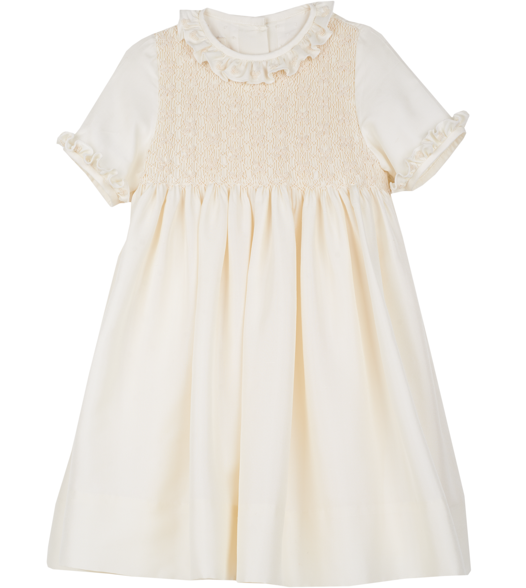 Girl - Gwenda Silk Smocked Hand Embroidered Knee Length Dress