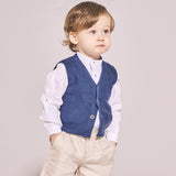 Baby Boy -  Ethan 100% Cotton V-Neck Sleeveless Cardigan with Pocket