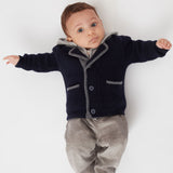 Baby Boy - Filippo Cashmere Coat Cardigan with Contrast Trim and Hoodie – 100% Mongolian Cashmere
