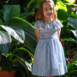 Girl - Genevieve 100% Cotton Smocked Hand Embroidered Knee Length Dress