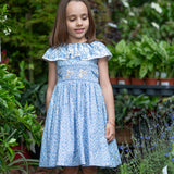 Girl - Genevieve 100% Cotton Smocked Hand Embroidered Knee Length Dress