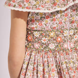 Girl - Ginevra 100% Cotton Smocked Hand Embroidered Knee Length Dress