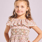 Girl - Ginevra 100% Cotton Smocked Hand Embroidered Knee Length Dress