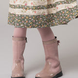 Girl - Suede Boots With Patent Leather Detail And Criss-Cross Bow