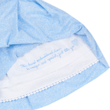 Hidden hand-embroidered message inside baby girl sky blue dress