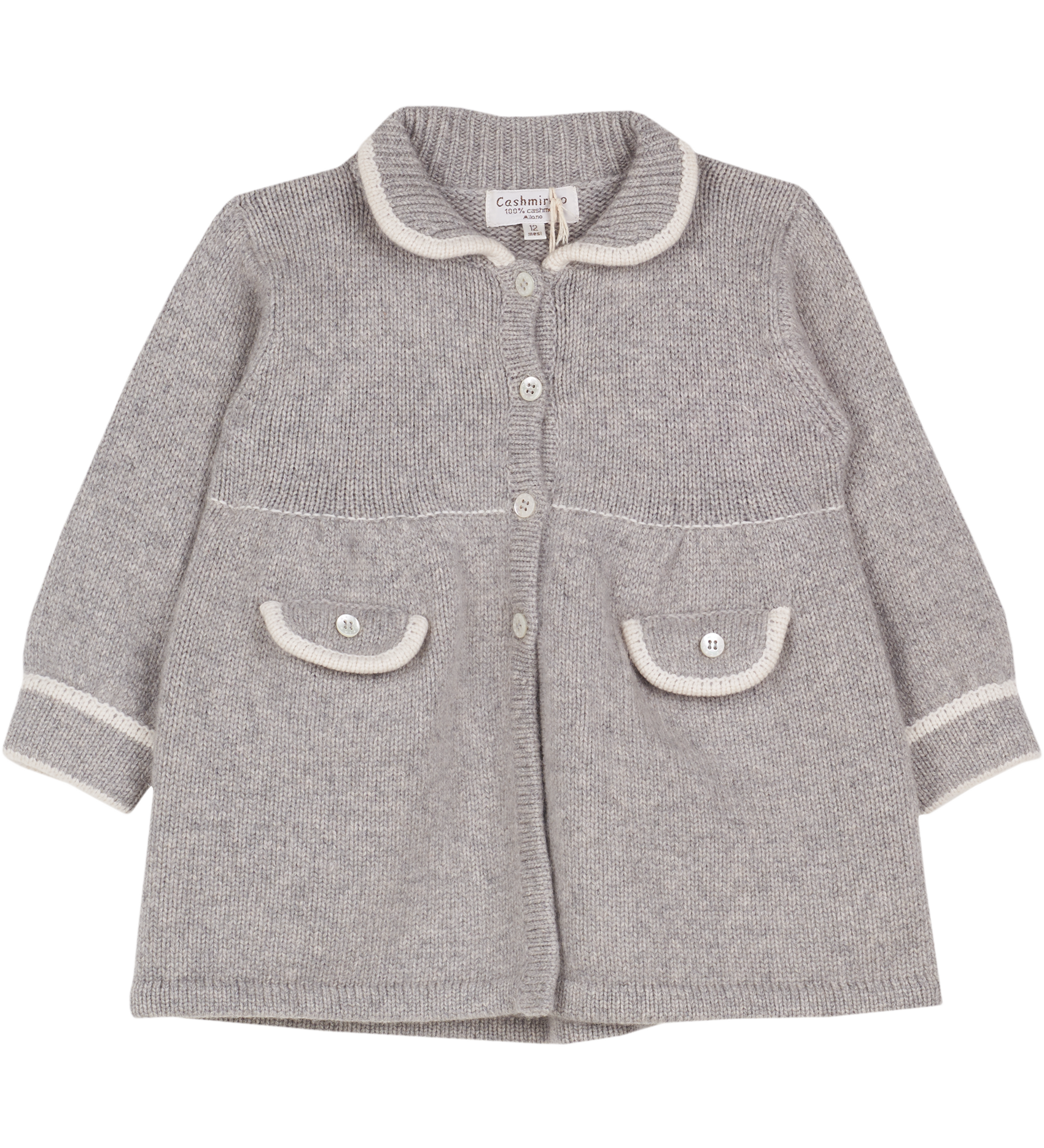 Baby Girl - Cashmere Coat-Cardigan with Gathered Waist and Buttoned Pockets