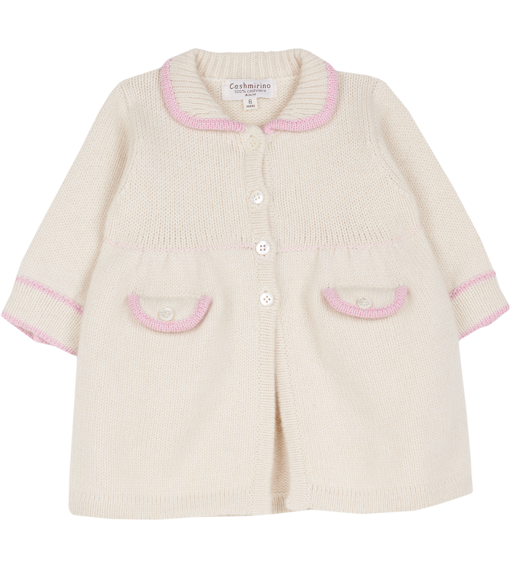 Baby Girl - Cashmere Coat-Cardigan with Gathered Waist and Buttoned Pockets