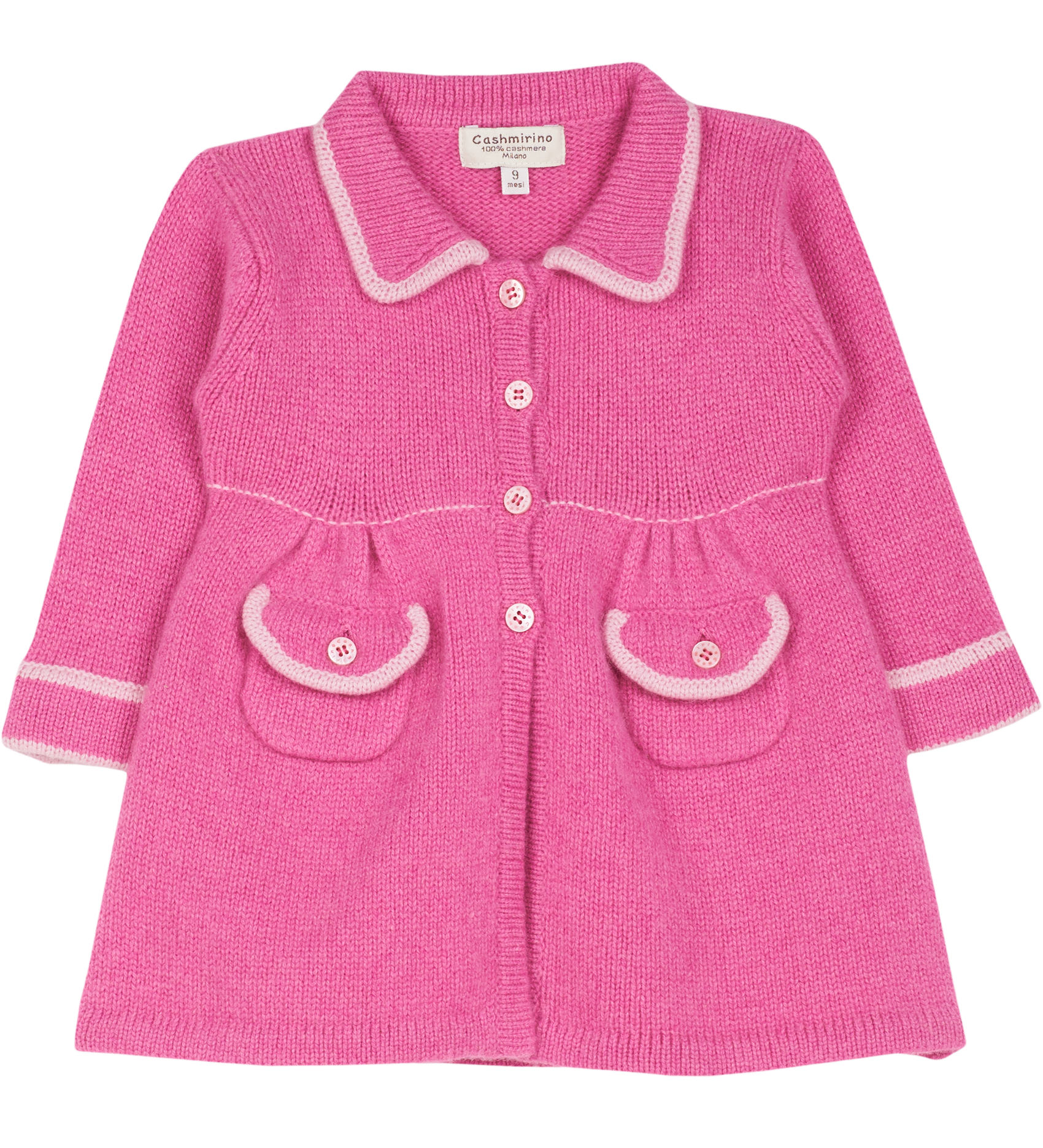 Baby Girl - Cashmere Coat-Cardigan with Gathered Waist and Buttoned Pockets