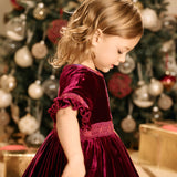 Girl - Letizia Velvet Hand Embroidered Smocked Dress