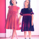 Girl - Letizia Velvet Hand Embroidered Smocked Dress