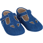 Baby boy textile crawling shoes with T-bar ankle strap.