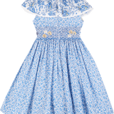 Girl - Genevieve 100% Cotton Smocked Hand Embroidered Knee Length Dress