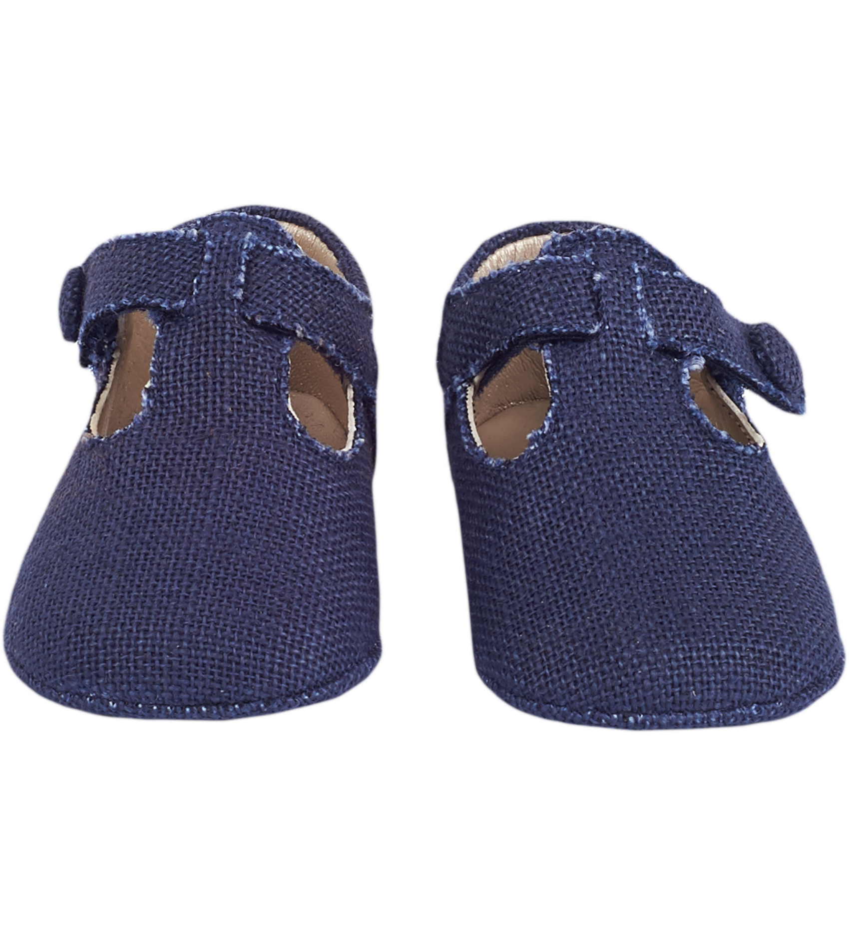 Cashmirino Baby boy crawling shoes in navy blue linen 