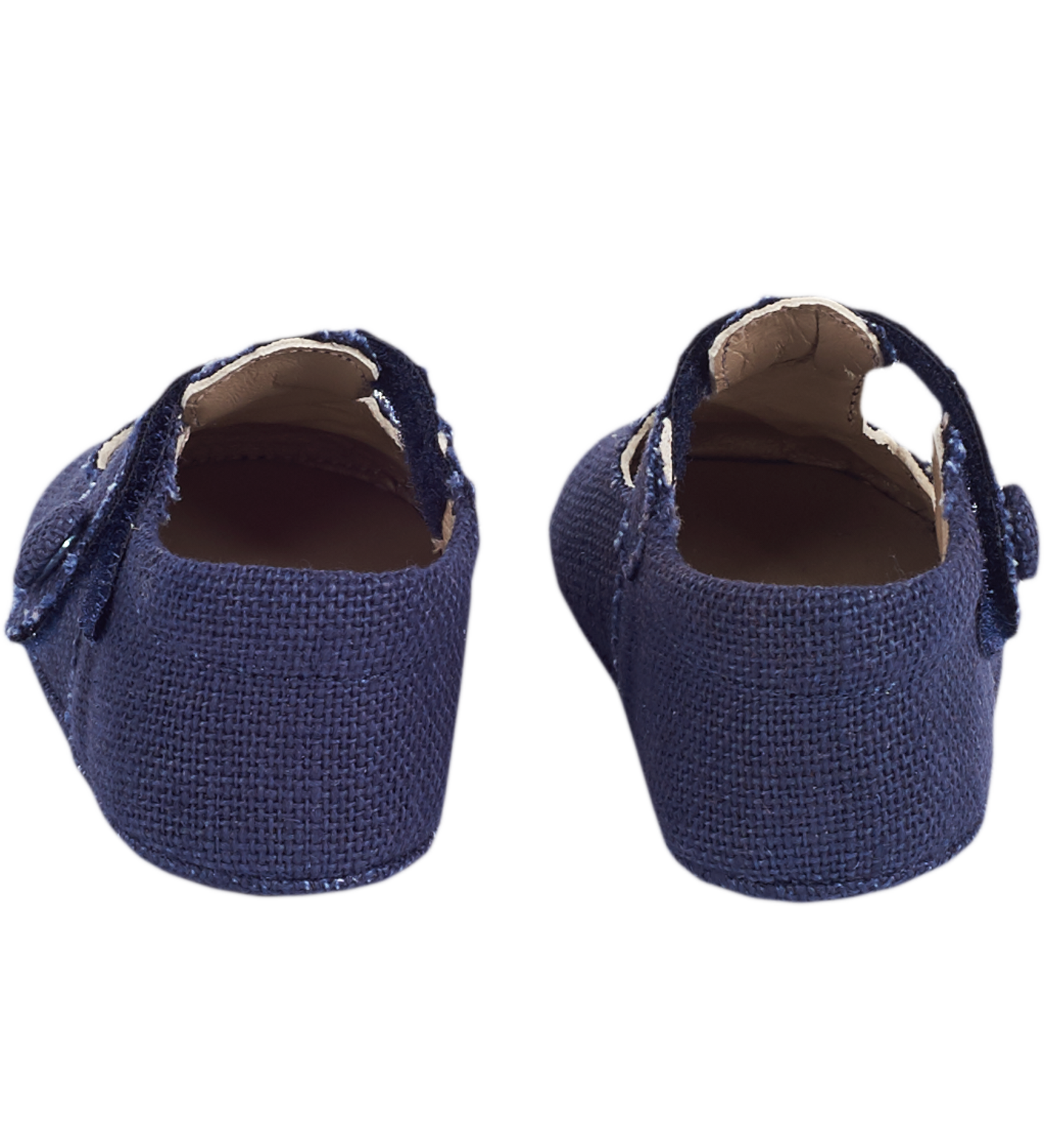 Cashmirino Baby boy crawling shoes in navy blue linen 