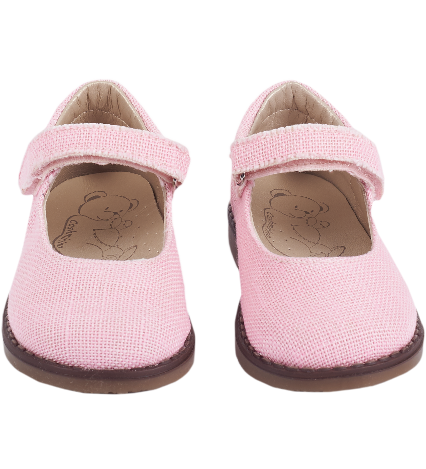Pink girls’ Mary Jane shoes with cushioned linen insoles and Velcro strap