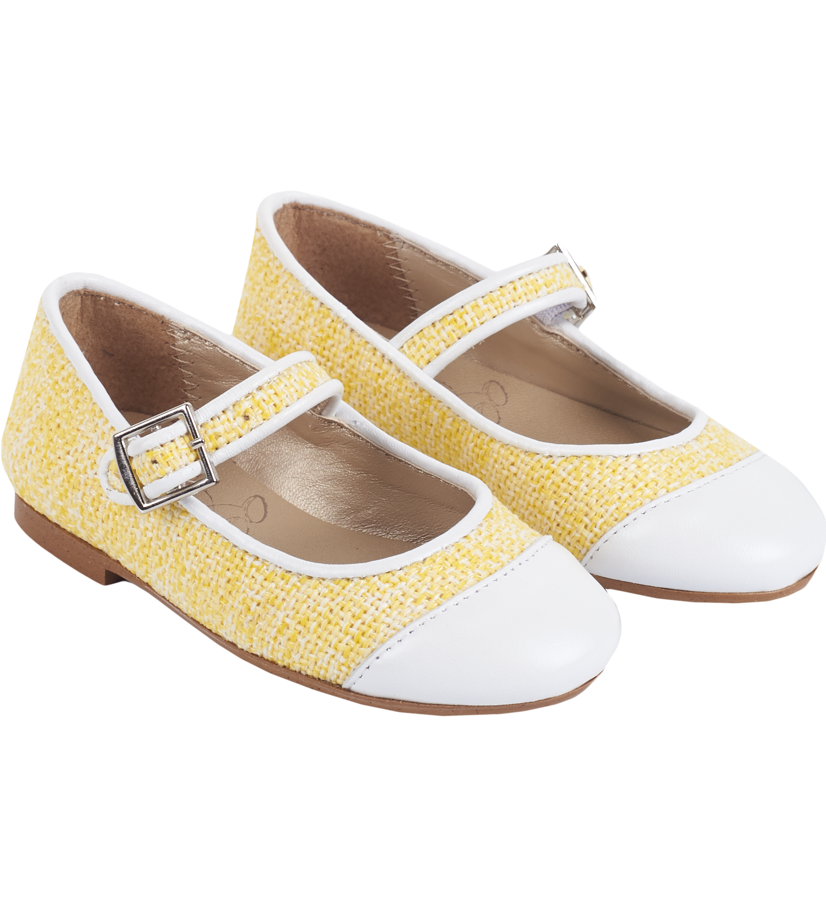 Girls’ yellow ballerina shoes with buckle strap and leather insole – Cashmirino