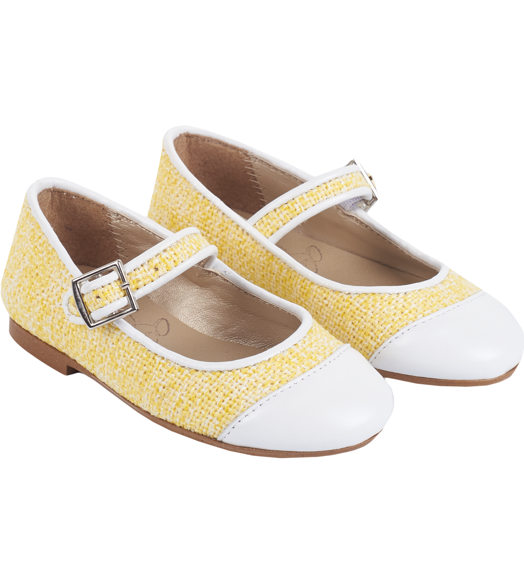 Girls’ yellow ballerina shoes with buckle strap and leather insole – Cashmirino