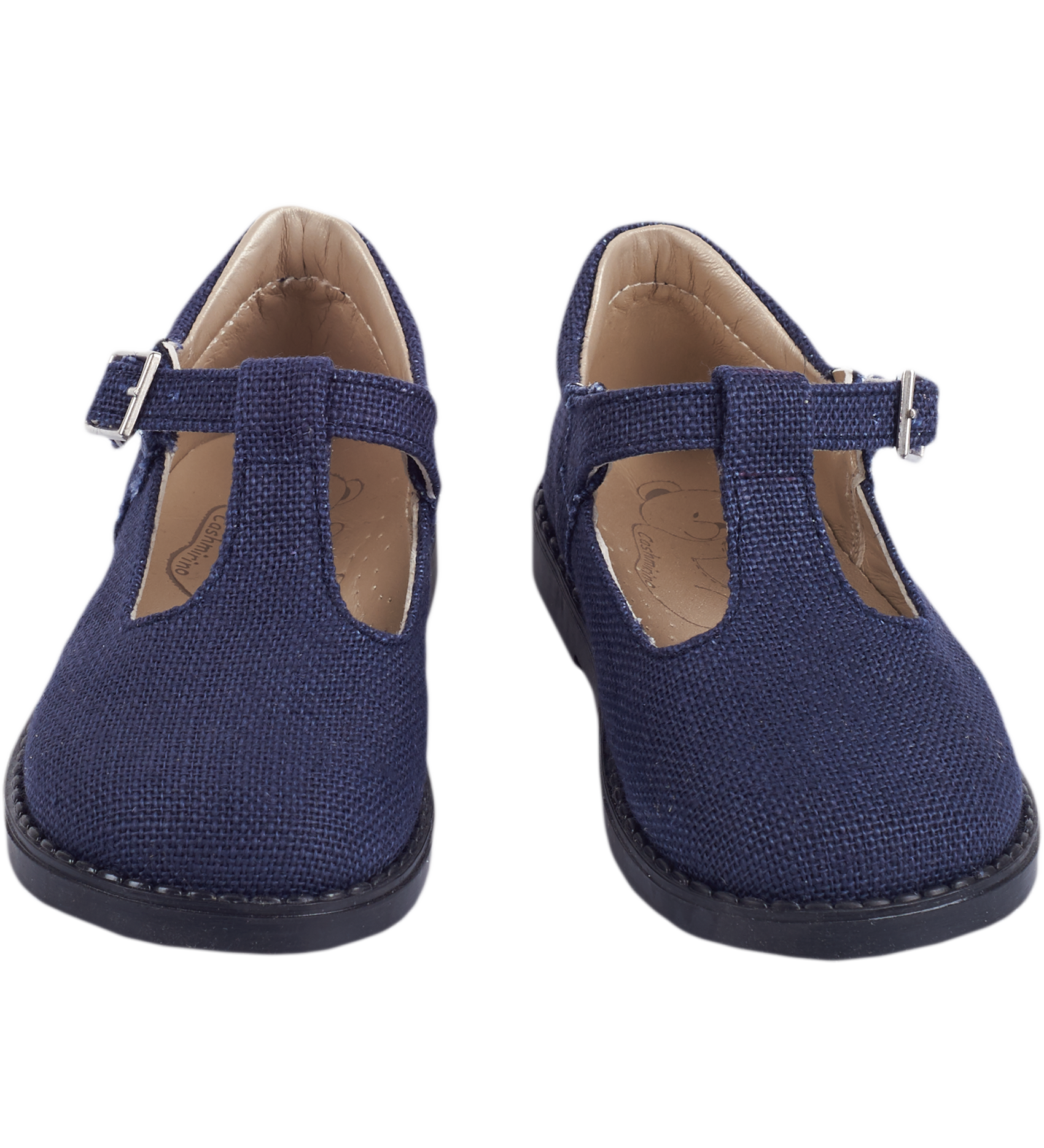 Navy blue Mary Jane shoes for girls in linen with Velcro strap – Cashmirino