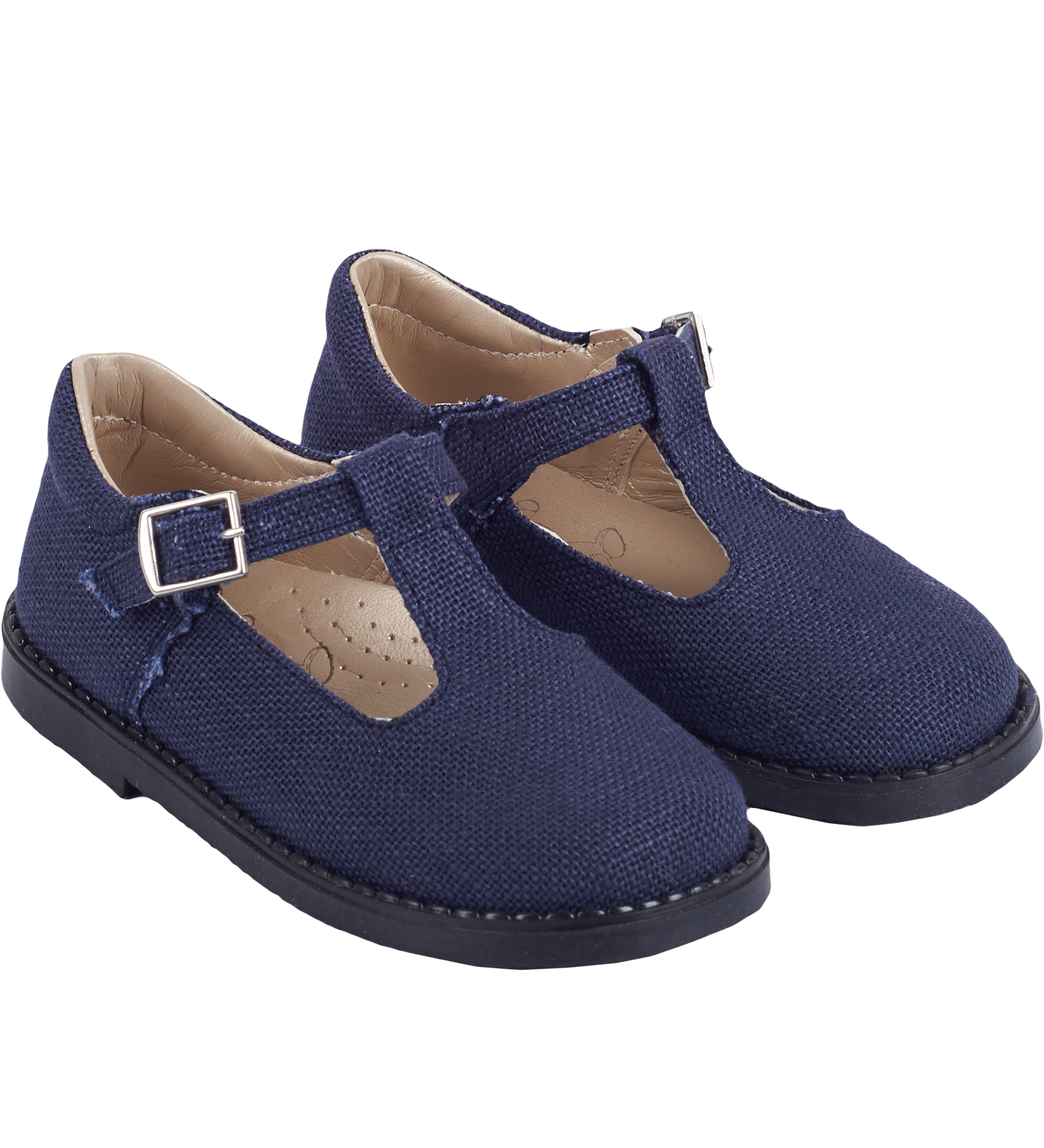 Navy blue Mary Jane shoes for girls in linen with Velcro strap – Cashmirino