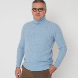 Men - 100% Premium Cashmere Cable Knit Roll Neck Jumper