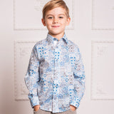 Boy - Oliver 100% Cotton Classic Shirt with Geometrical Pattern
