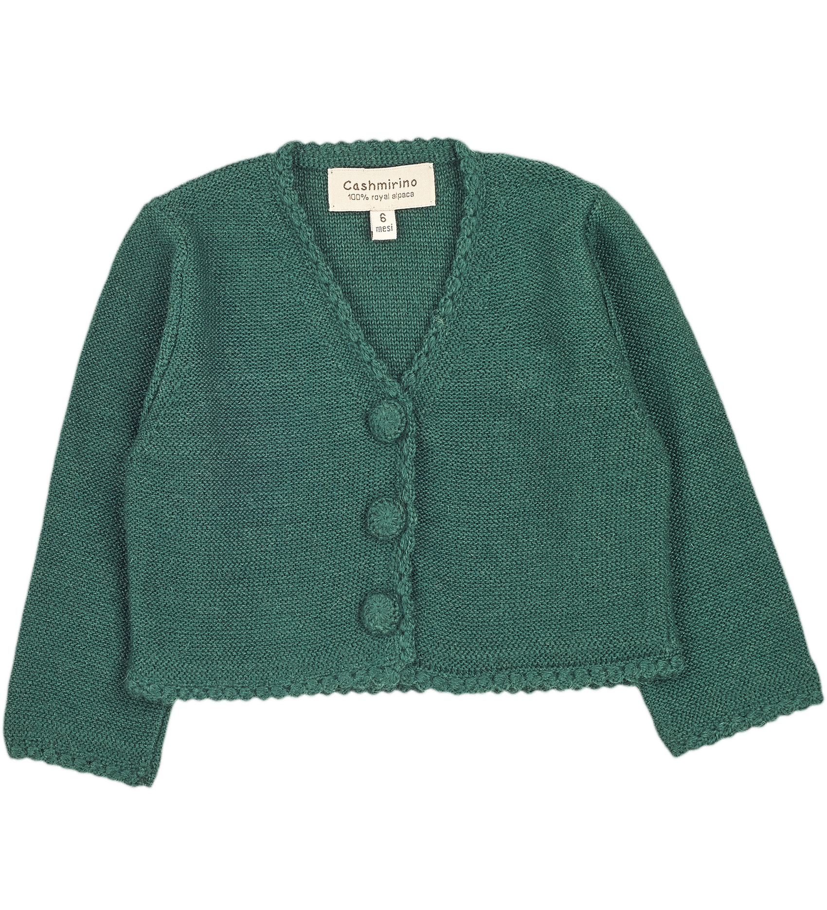 Baby Girl - Cropped Royal Alpaca Cardigan with Crochet Buttons