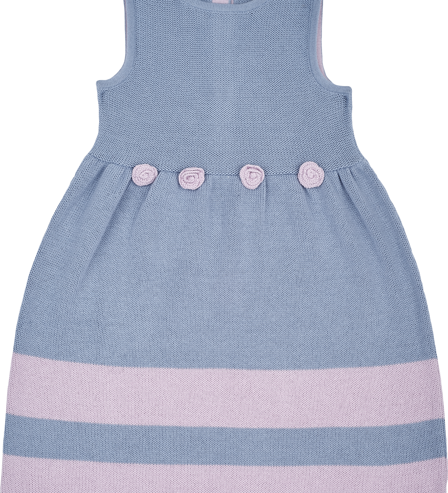 Baby Girl - Isadora Cotton Sleeveless Dress with Stripe Border and Crochet Flowers