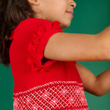 Girl - Ruby Wool Smocked Hand Embroidered Knee Length Dress