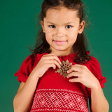 Girl - Ruby Wool Smocked Hand Embroidered Knee Length Dress